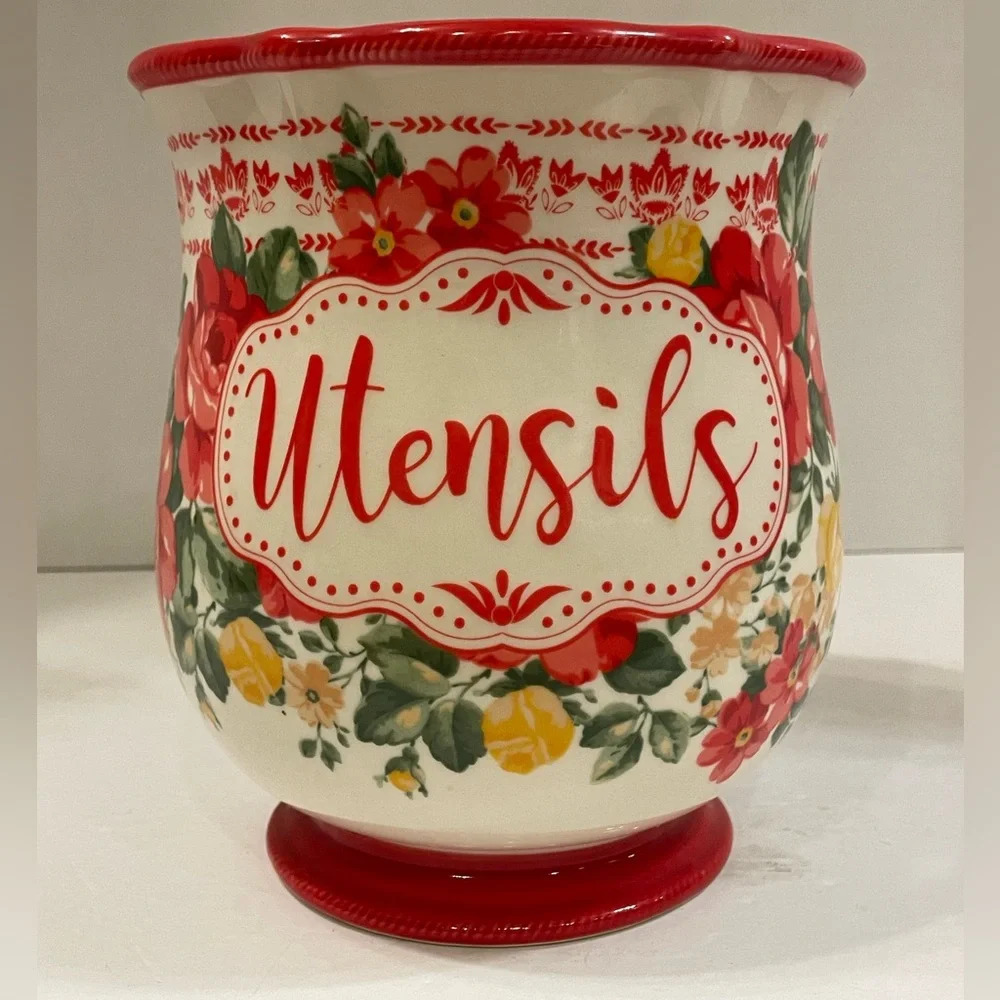 The Pioneer Woman Stoneware Large Utensil Crock Vintage Floral